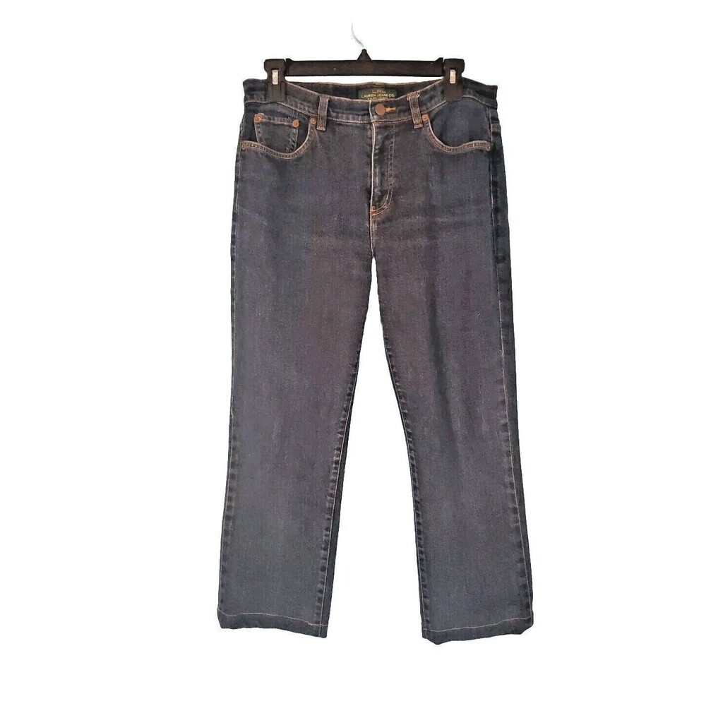 LRL Denim Capri Sz 8 High Waist Denim Jeans Dark Wash Green Label 23" Inseam